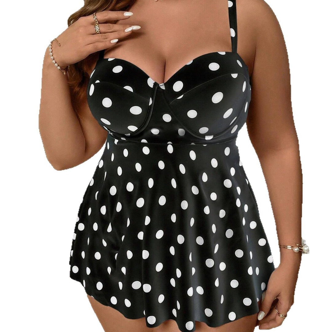 Dame Tankini med figursyet nederdel og polka-prikker Skovae