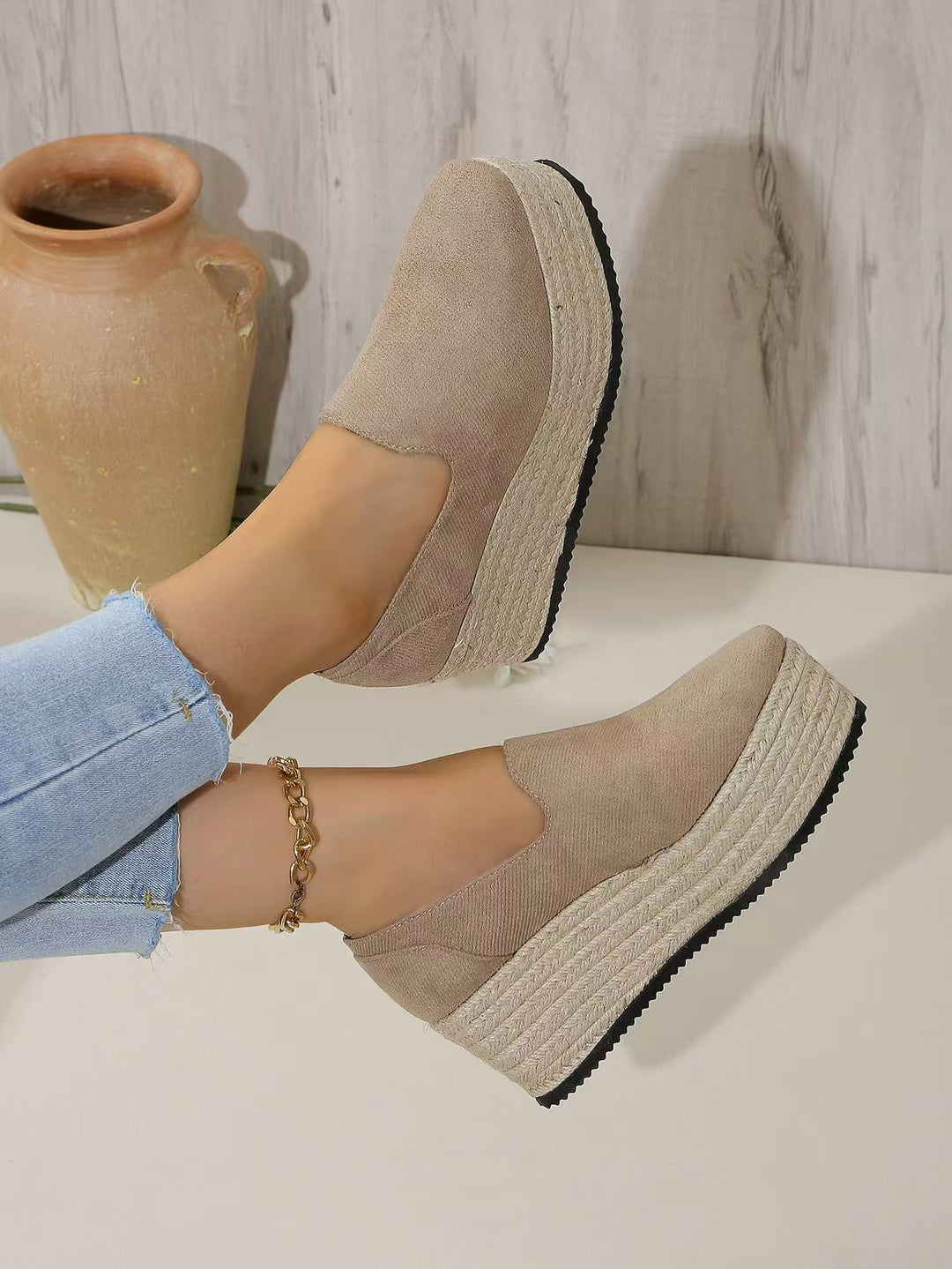 Dame Plateau-sandaler med elastisk udskæring og komfortabelt jute-design Stilla