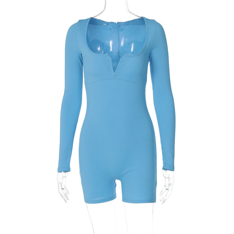Dame Elegant Langærmet Jumpsuit med V-hals og tætsiddende pasform Stilla