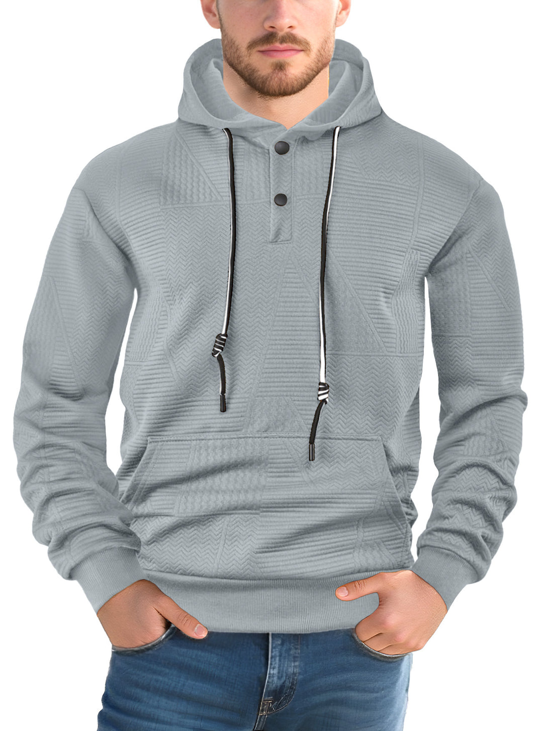 Herren nan struktureret hoodie med trykknaplukning og kængurulomme Skovae