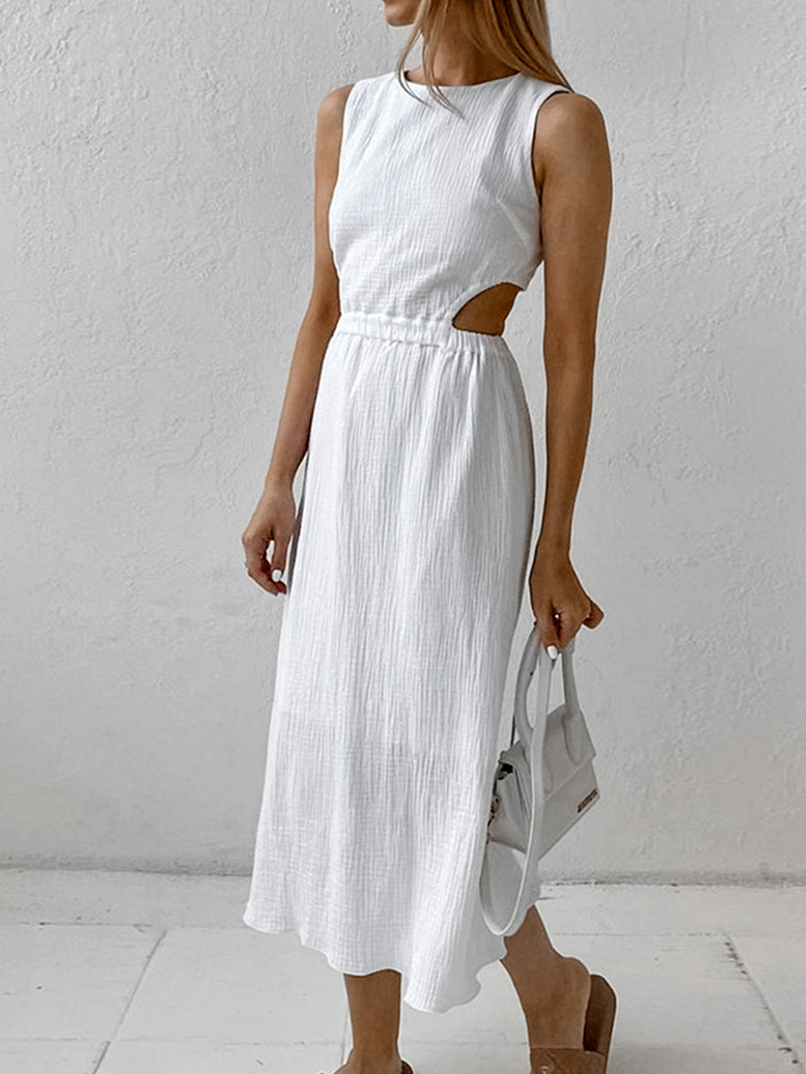 Dame midi-kjole med elegant cut-out og taljebælte Stilla