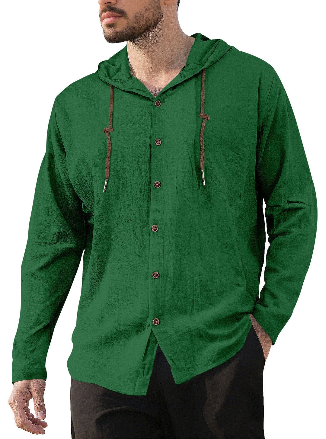 Herrer nan tekstureret linnedblandings-hoodie med gennemgående knoplukning, træknapper og sidespalter Skovae
