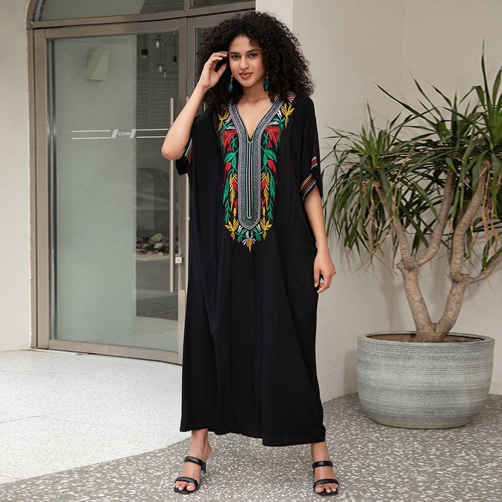 Dame Maxi-Kaftan med kunstnerisk broderi og bred pasform Stilla