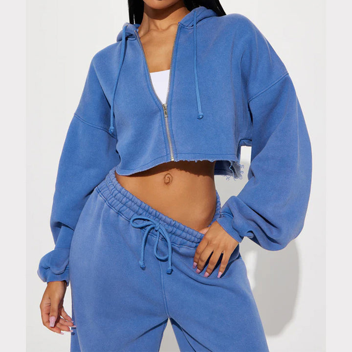 Kvinders cropped hoodie og brede joggingbukser sæt Skovae