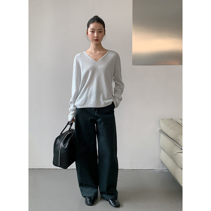 Dame elegant pullover med V-hals og blødt struktureret materiale Stilla