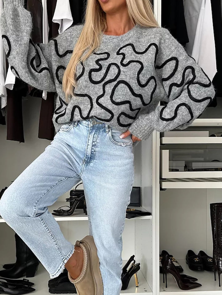 Kvindernes hyggelige strikkede sweater med kunstnerisk mønster Stilla