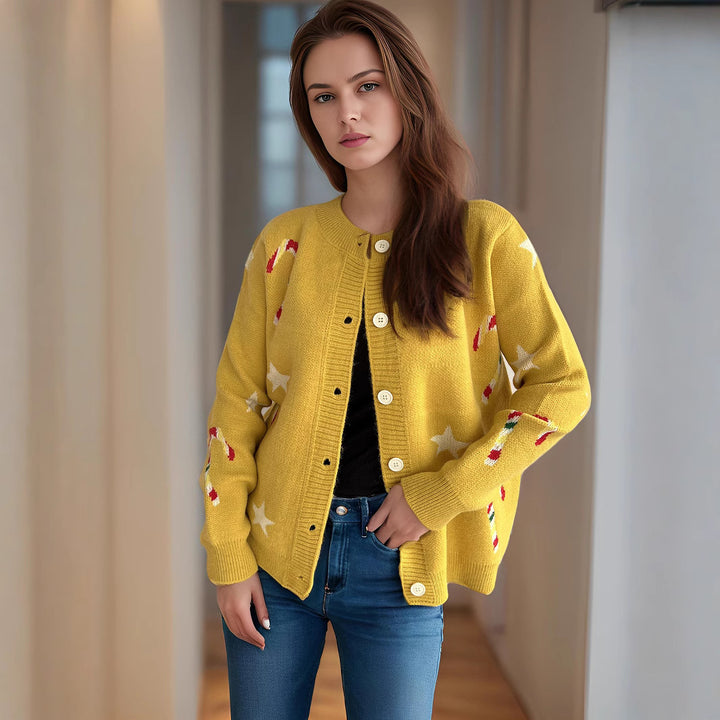 Kvindernes cardigan med festligt designerprint Stilla