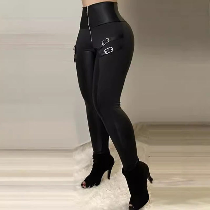 Dame High-Waist Leggings med stilige spænder og glitrende finish Stilla
