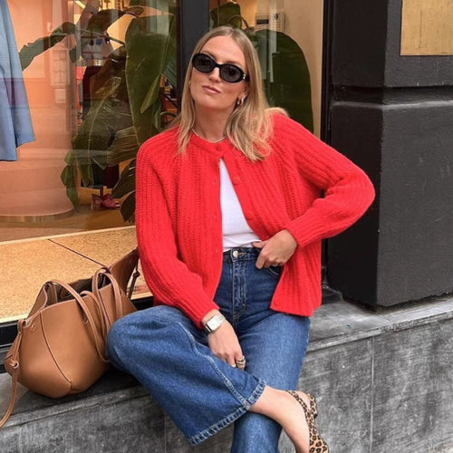 Kvinder hyggelig cardigan med vertikal rib struktur og store knapper Stilla