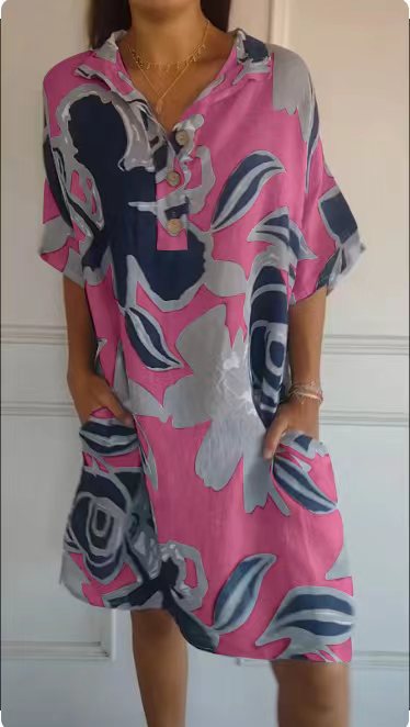 Dame sommerligt tunika-kjole med et moderne blomsterdesign Stilla