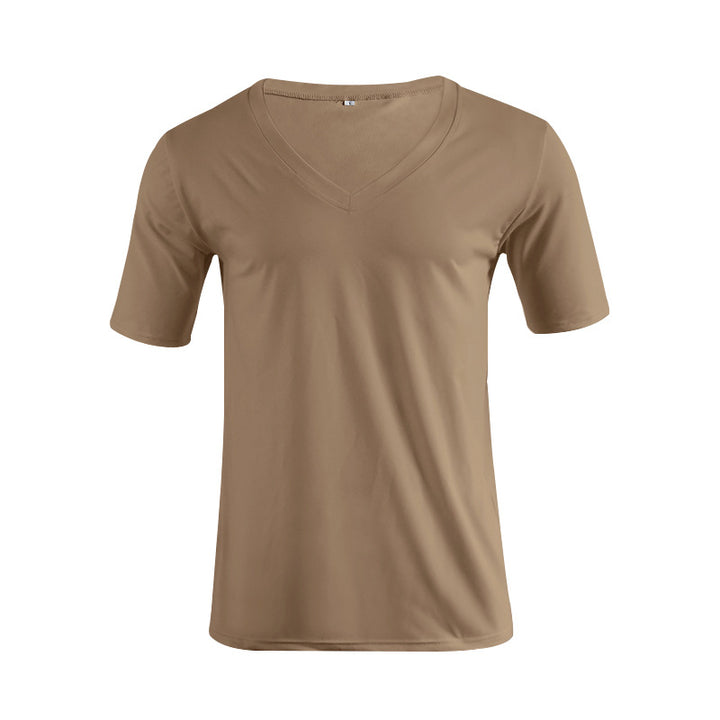 Herren nan V-hals T-shirt i fin jersey med smal silhuet og flade sømme Skovae