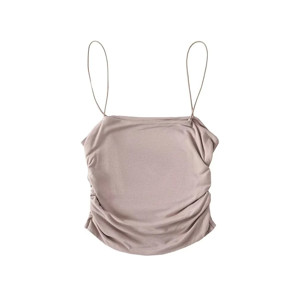 Dame spaghetti strop bluse med raffineret draperingseffekt Stilla
