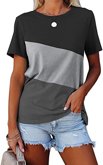 Dame Trendy Kortærmet T-Shirt med moderne Farveblokdesign Stilla