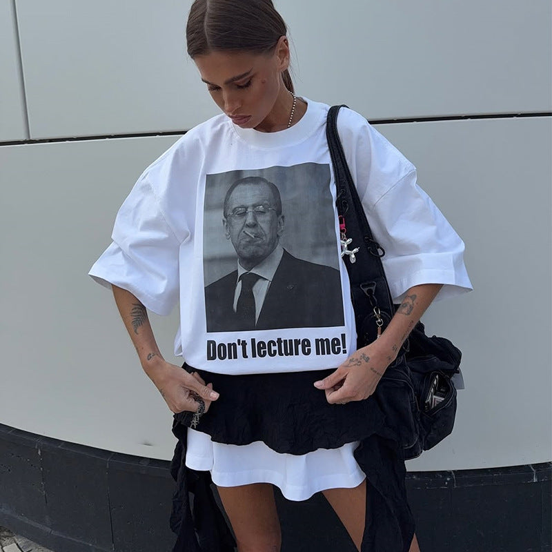 Dame Oversized T-shirt med provokerende grafiktryk og afslappet snit Stilla
