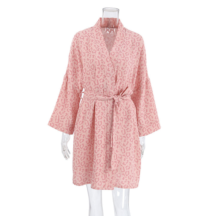 Dame kimono-badehætte med elegant leopardmønster og bælte Stilla