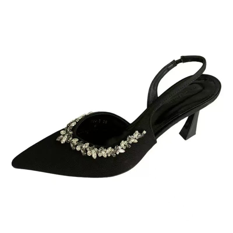 Dame Elegant Spids Tå Slingback Hæle med Strass Detaljer Stilla