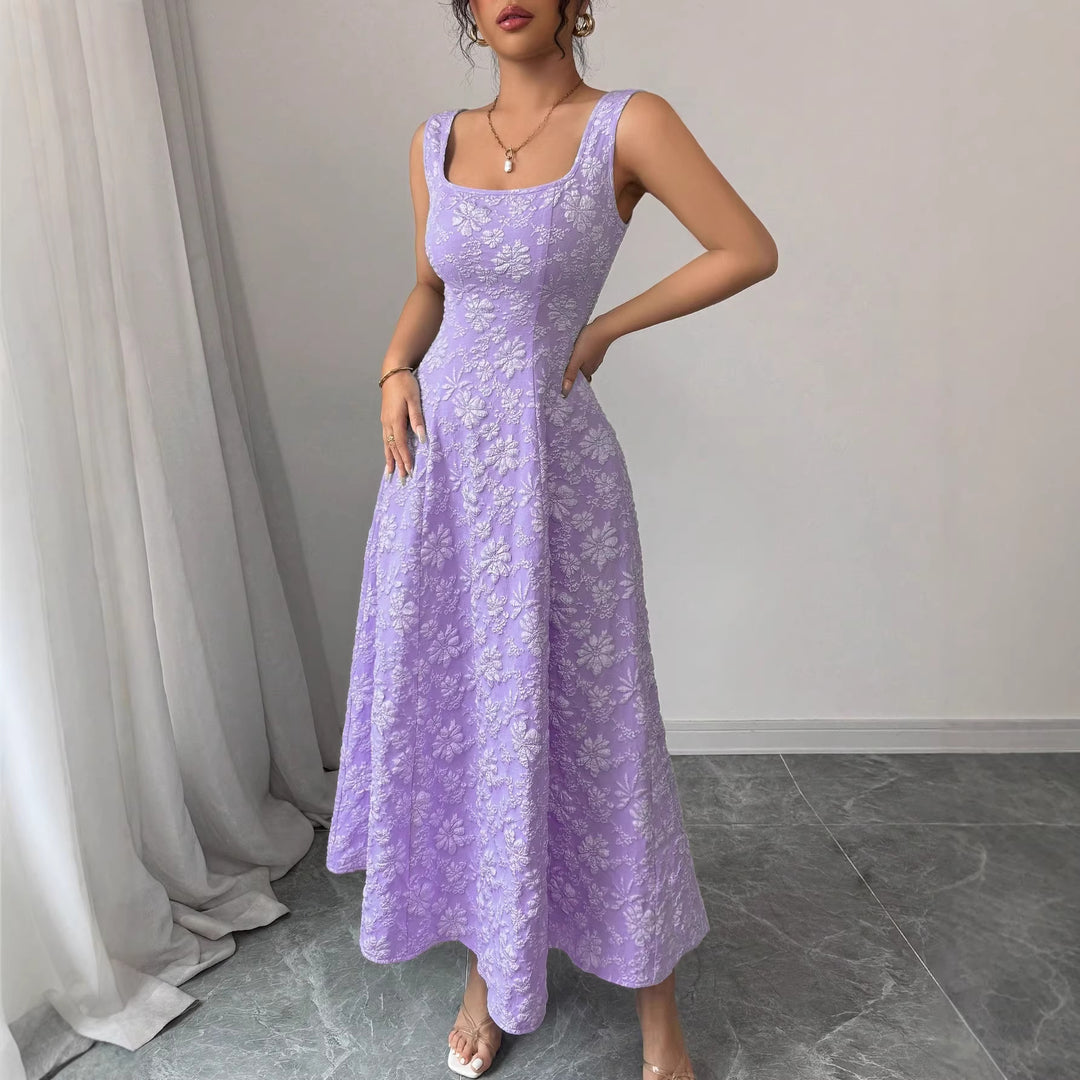 Dame Elegant Maxikjole med blomsterdesign og firkantetudskæring Skovae