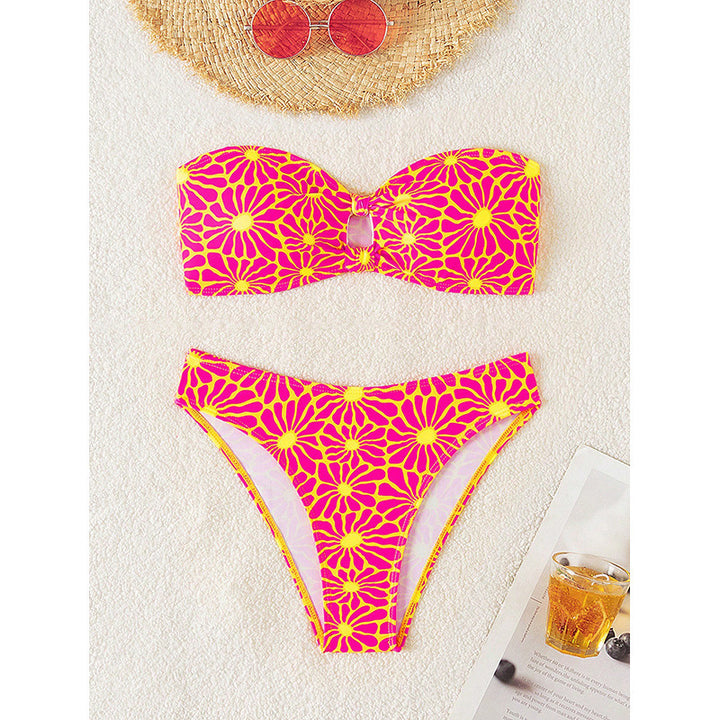 Dame bandeau bikini sæt med blomsterdesign Skovae