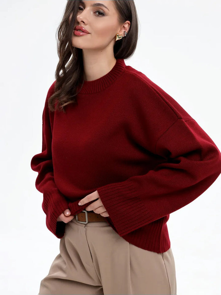 Dame Cozy Sweater med Løs Pasform og Struktureret Strikket Mønster Stilla