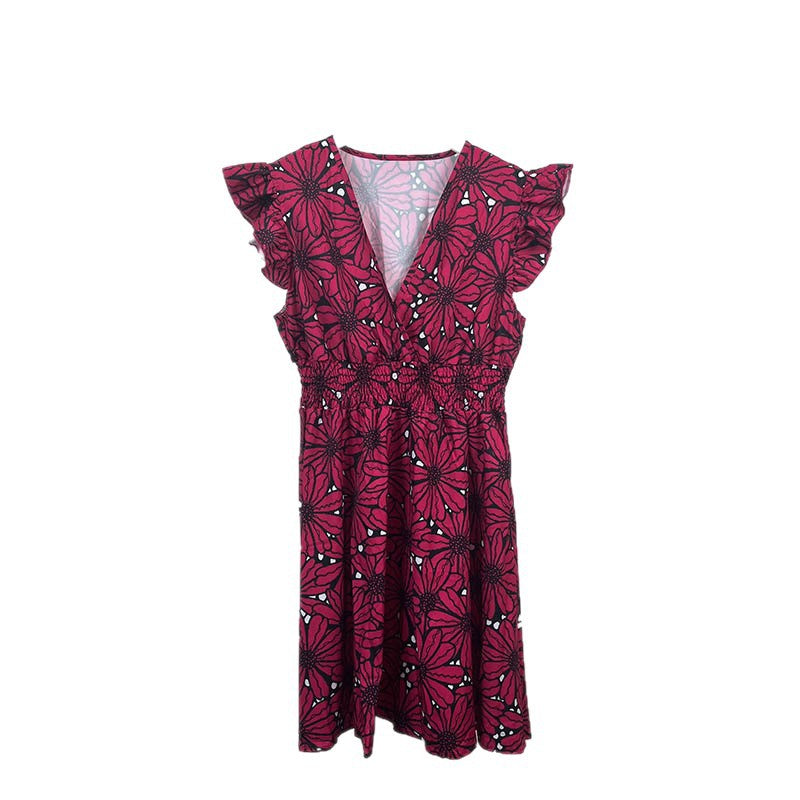 Damer Elegant Floral Kjole med Svingende Kant og Volanger Stilla