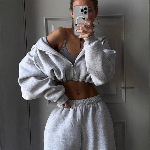 Dame oversized Crop-Hoodie med bred pasform og behagelige joggingbukser Stilla