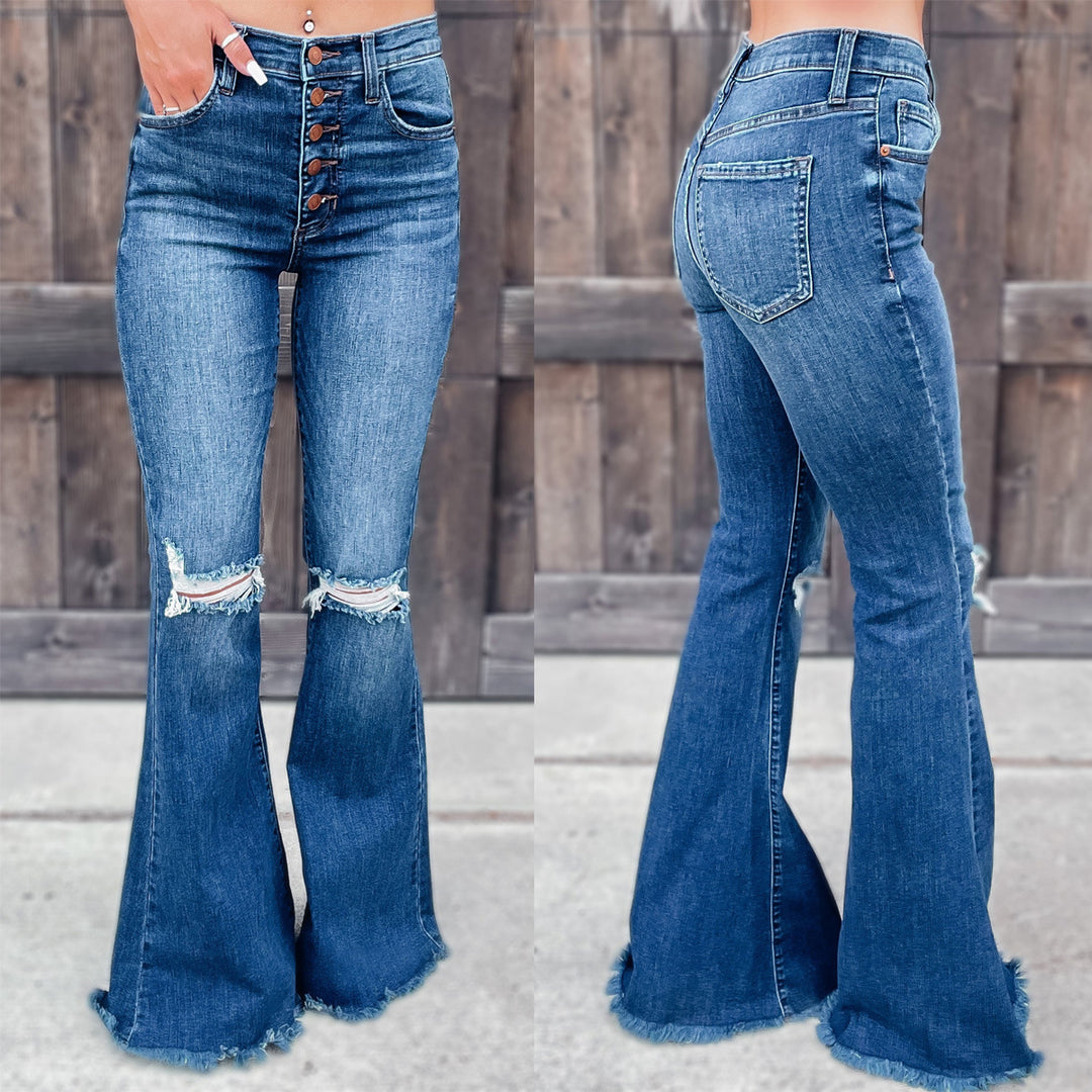 Dame Flared Jeans med høj talje og iøjnefaldende Ripped-detaljer Stilla