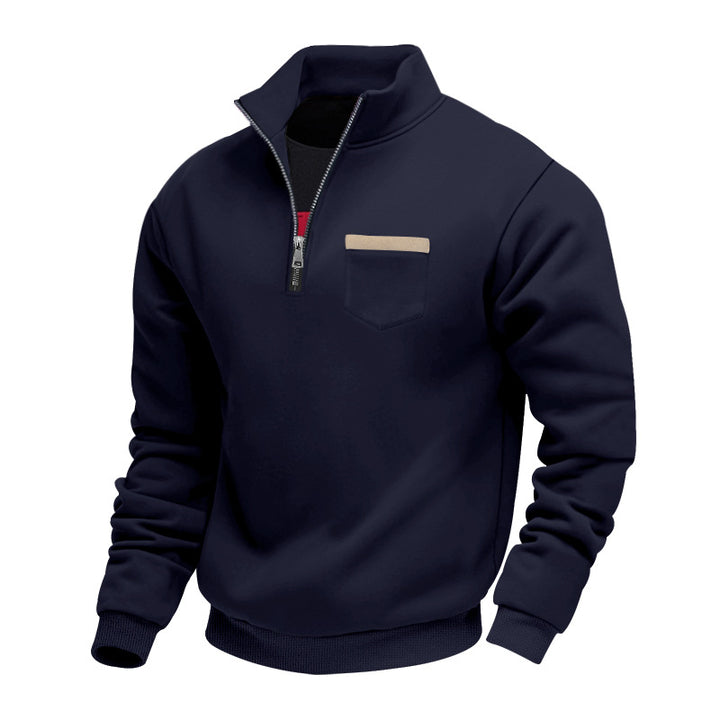 Herren nan sweatshirt med halv lynlås, ståkrave og brystlomme Skovae