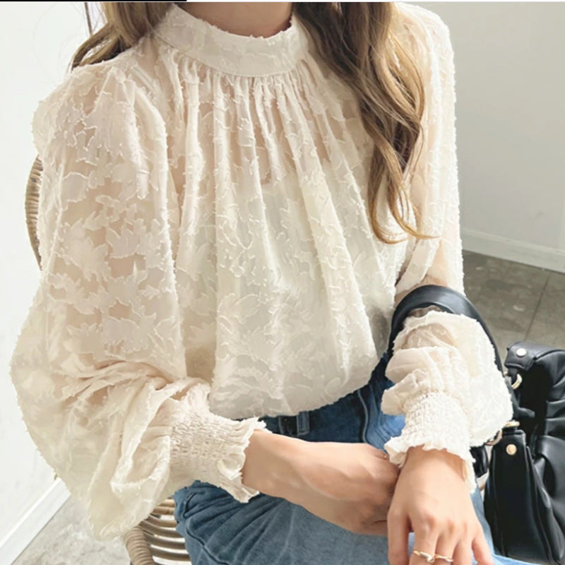 Dame elegant bluse med buketter og voluminøse ærmer Stilla