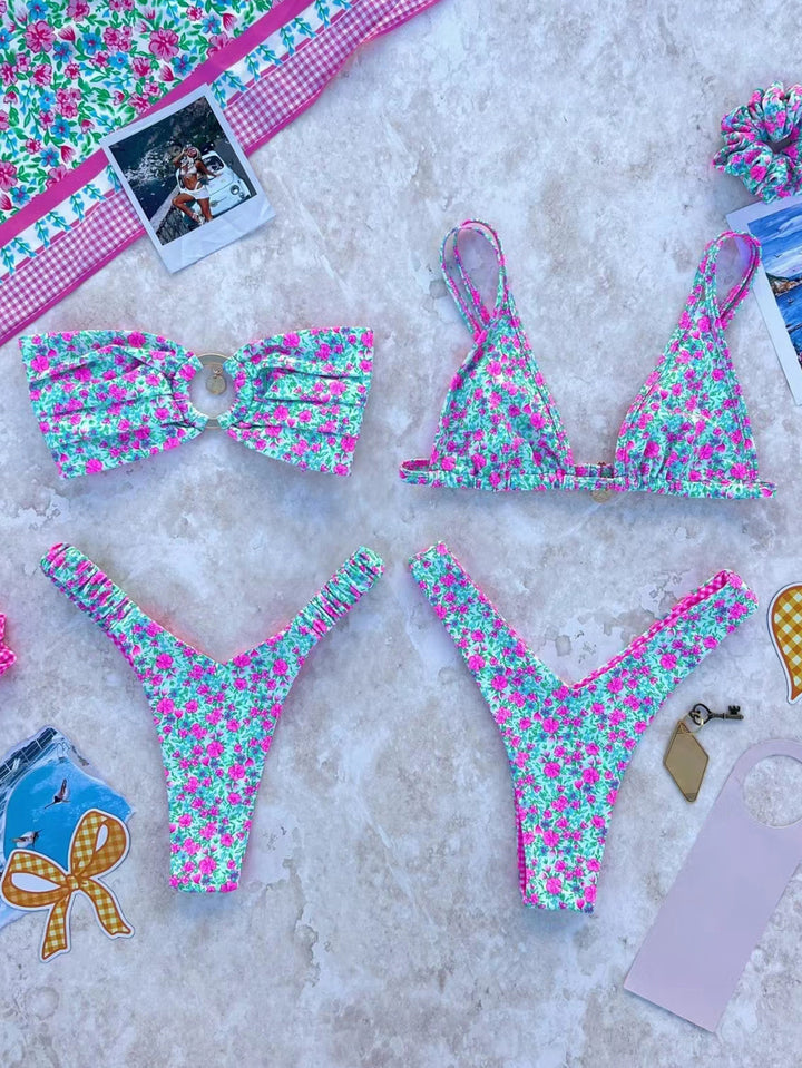 Dame Bikini-sæt med moderigtigt flæse-design og blomster mønster Skovae