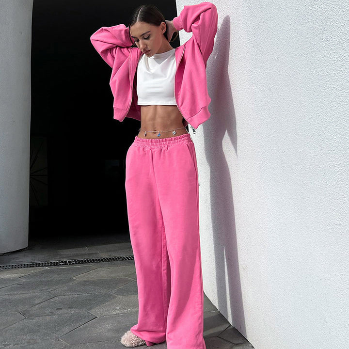 Dame afslappet oversized sweatshirt-sæt med trendy cropped top og åndbare joggingbukser Stilla