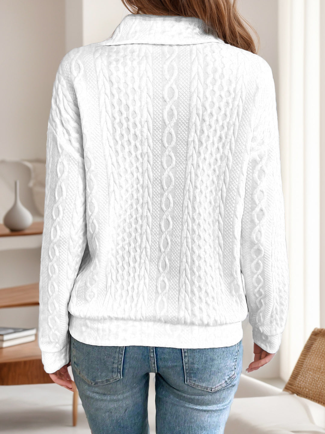 Dame behagelig pullover med lynlås og struktur Stilla