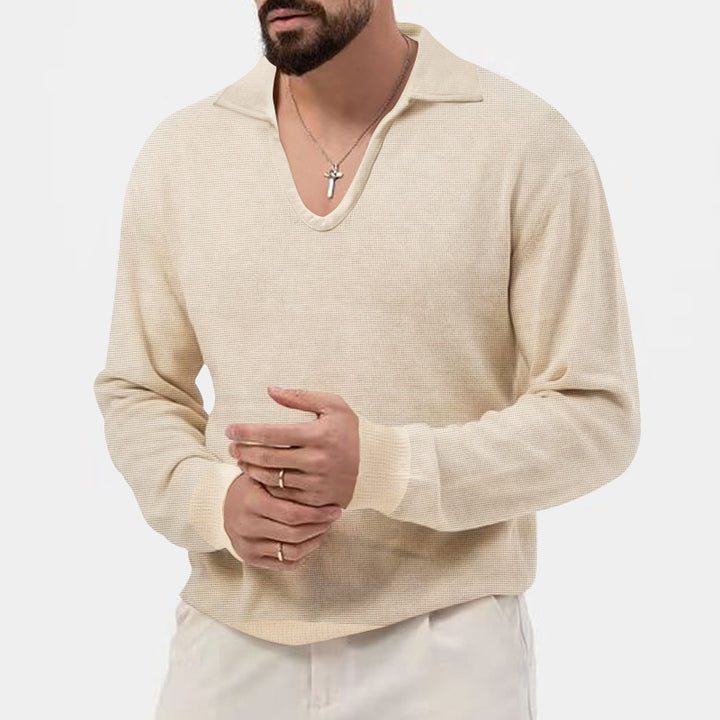 Herrer moderigtig V-hals pullover med struktureret design Stilla