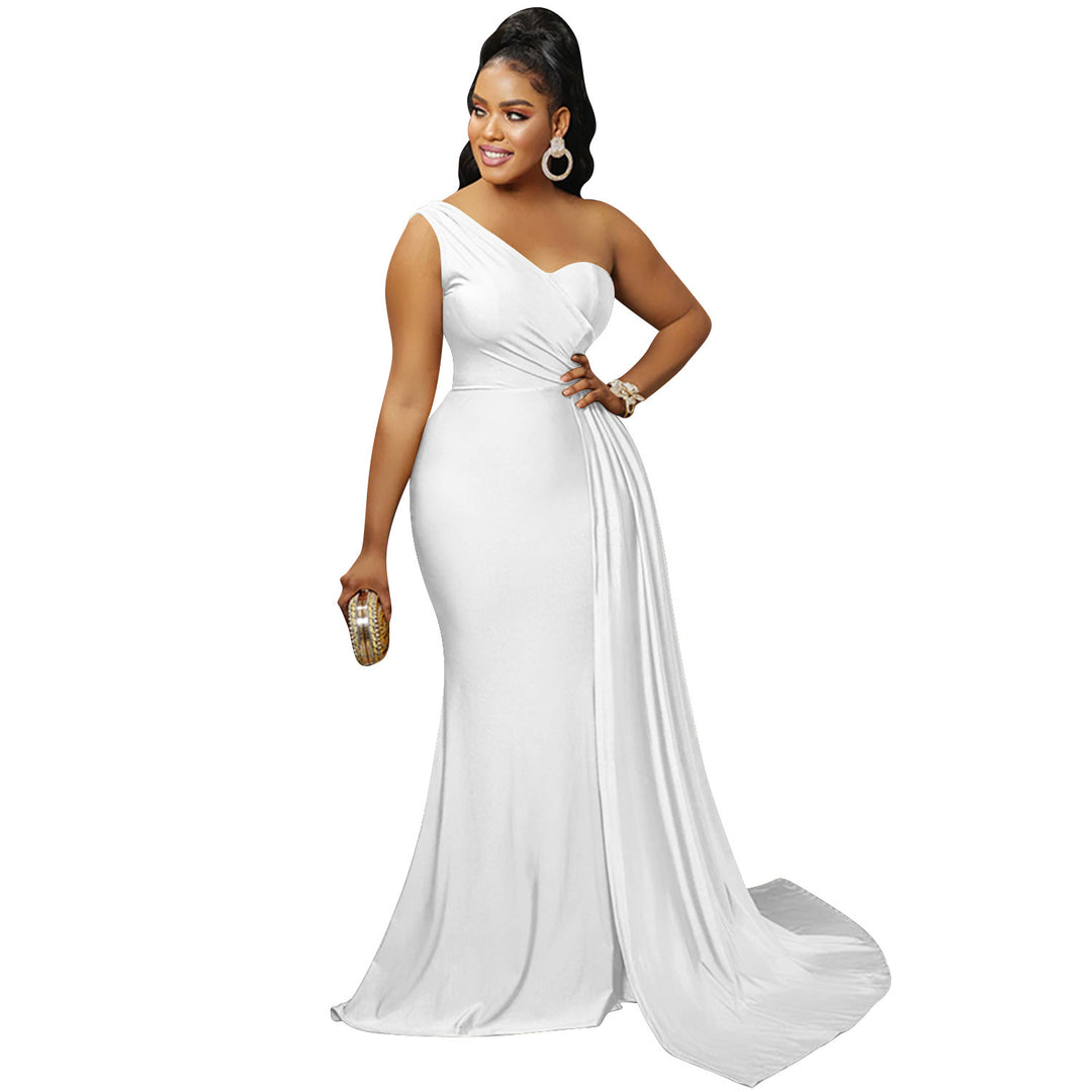 Dame Elegant One-Shoulder Maxikjole med draperede detaljer og flydende nederdel Stilla
