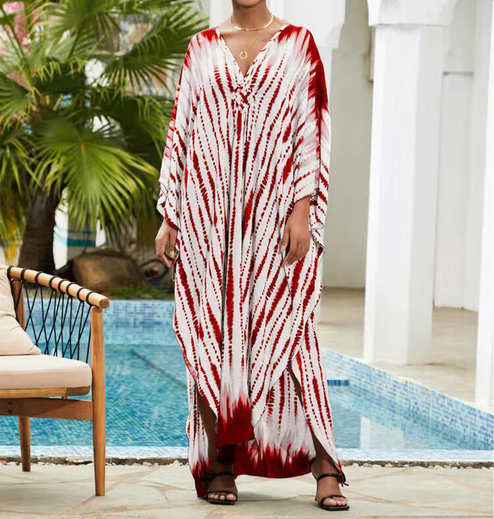 Dame Strandkaftan med elegant V-udskæring og luftige ærmer Stilla