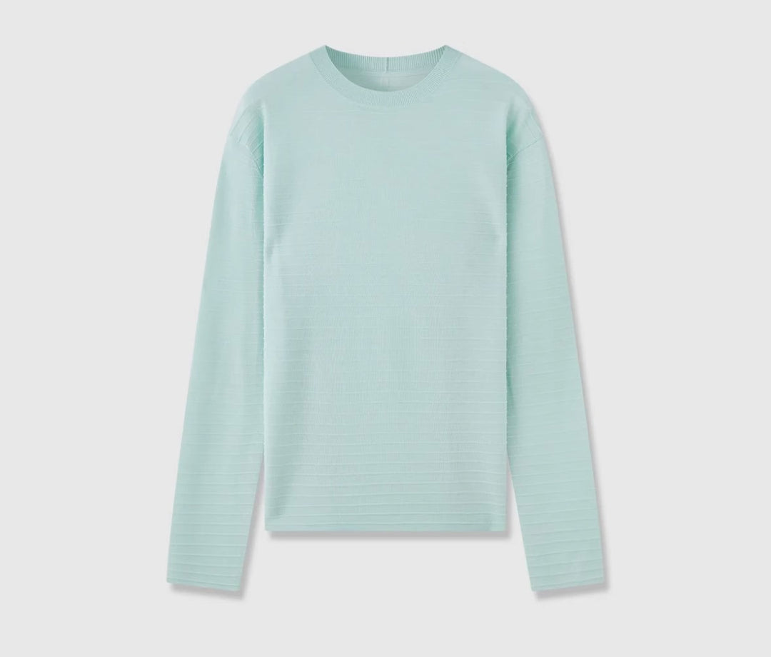 Dame fint strikket langærmet t-shirt med rund halsudskæring og smal pasform Stilla