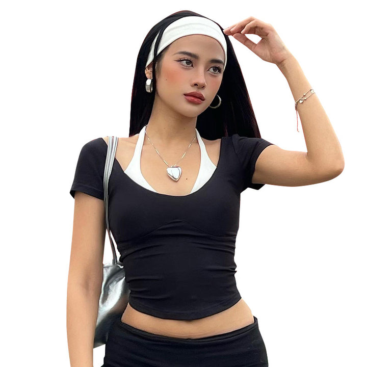 Dame moderne Crop-Top med raffinerede puffærmer Stilla