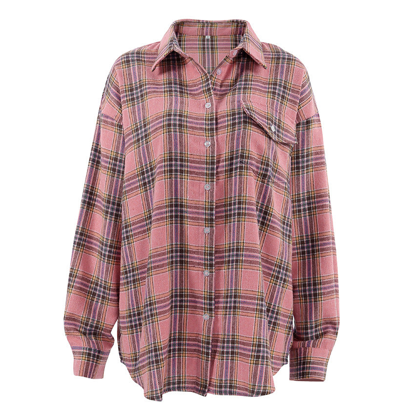 Dame Tjekkede Oversized-Skjortebluse med knaplukning foran og afslappet snit Stilla
