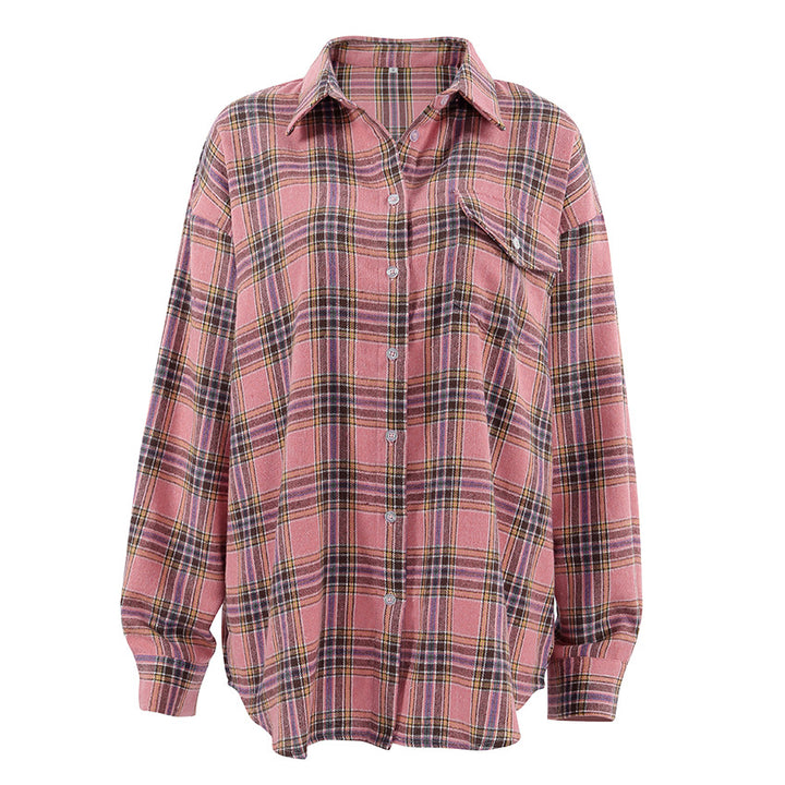 Dame Tjekkede Oversized-Skjortebluse med knaplukning foran og afslappet snit Stilla