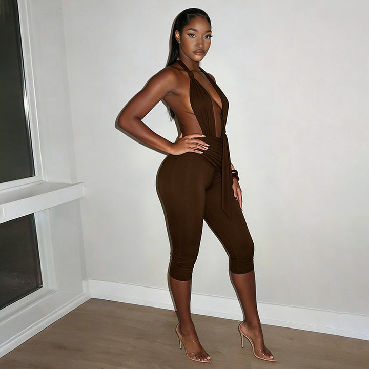 Damer Elegant Jumpsuit med dyb V-halsudskæring og figursyet design Skovae