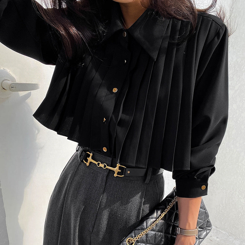 Dame sammenfoldet bluse med elegant krave Stilla