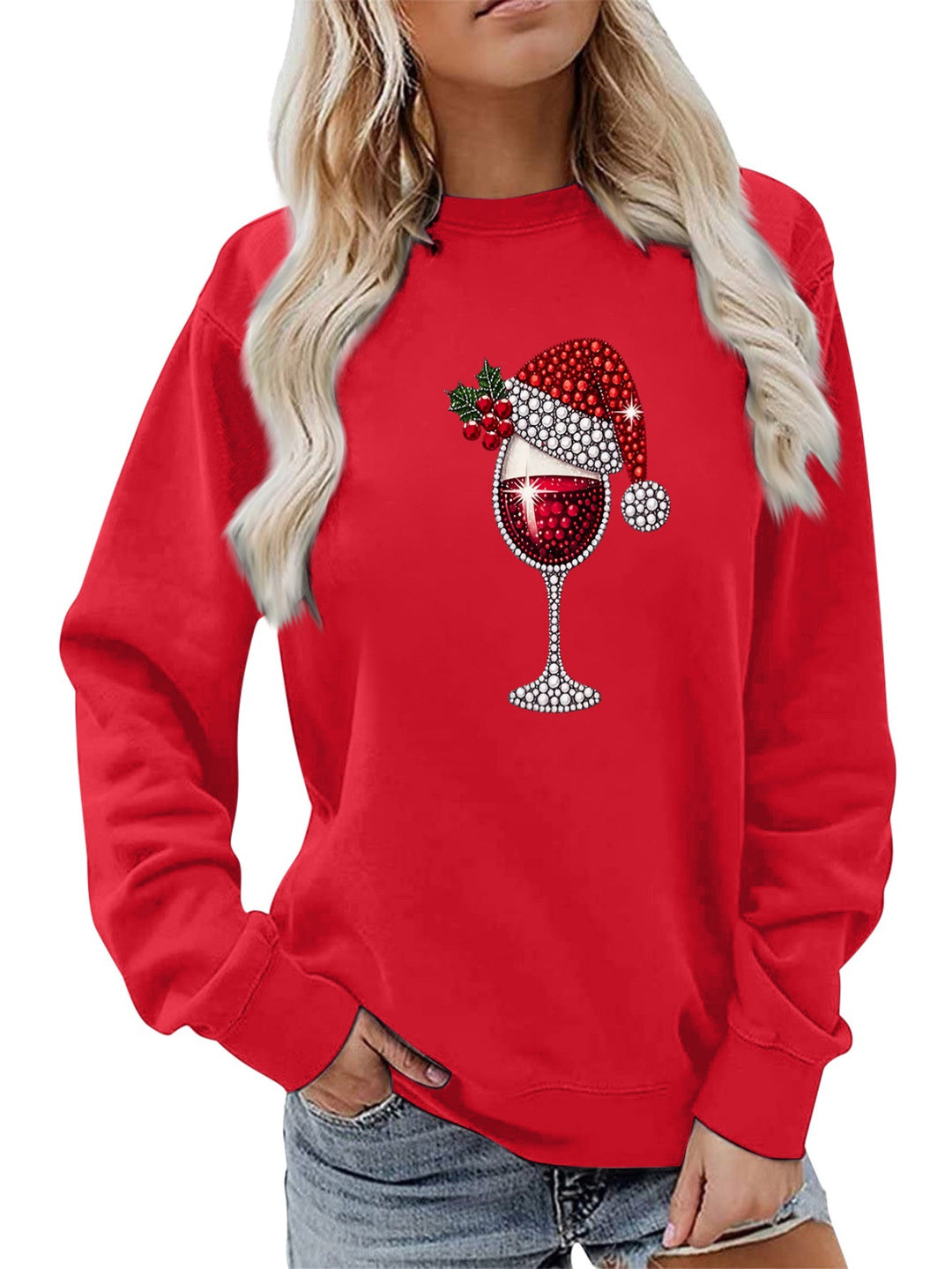 Kvinders sweatshirt med blødt foer og festligt vinmotiv Stilla