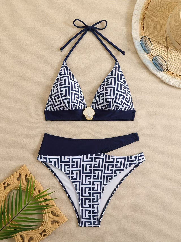 Dame triangel-bikini med elegant geometrisk mønster Skovae