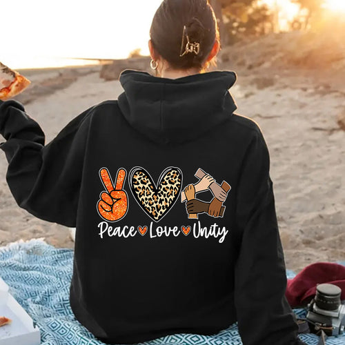 Kvinders hoodie med højkvalitets Peace-Love-Unity design Skovae