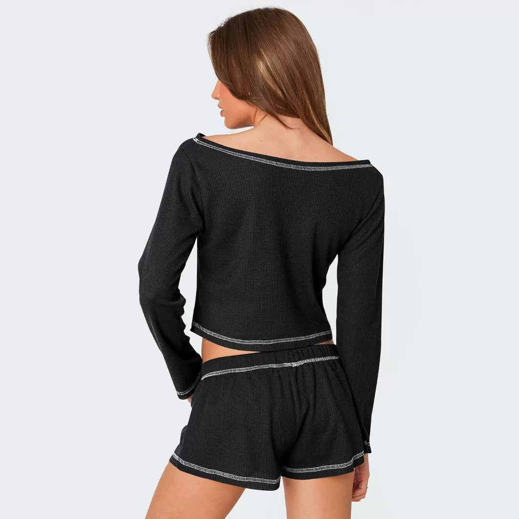 Dame bomulds-pyjamasæt med crop-top og shorts Stilla