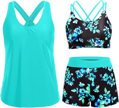 Dame Sporty Tankini-set med blomstret top og shorts Skovae