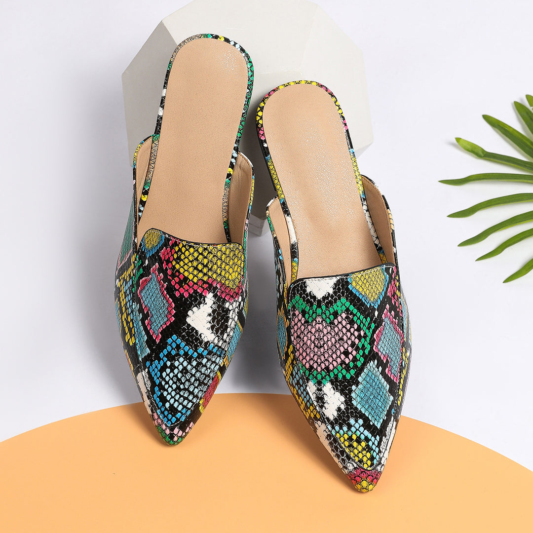 Dame Slip-On Mules med farverigt slangemønster og komfortabelt fodseng Stilla