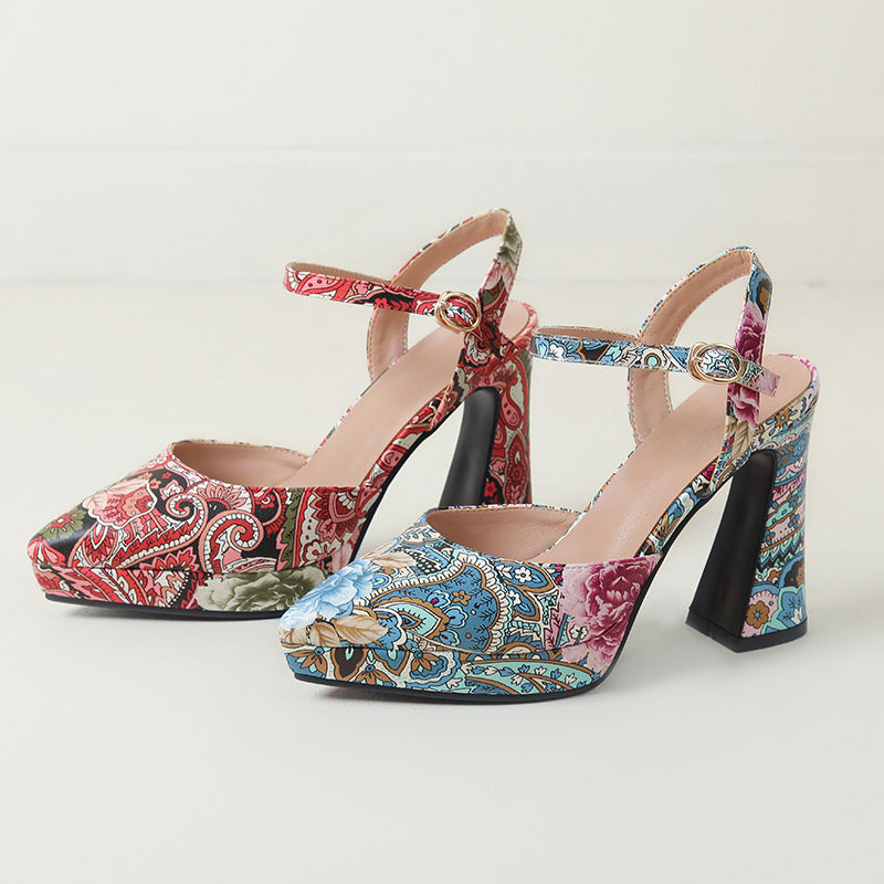 Femme High-Style Slingback Hælmule med dekorativt Floralprint Stilla