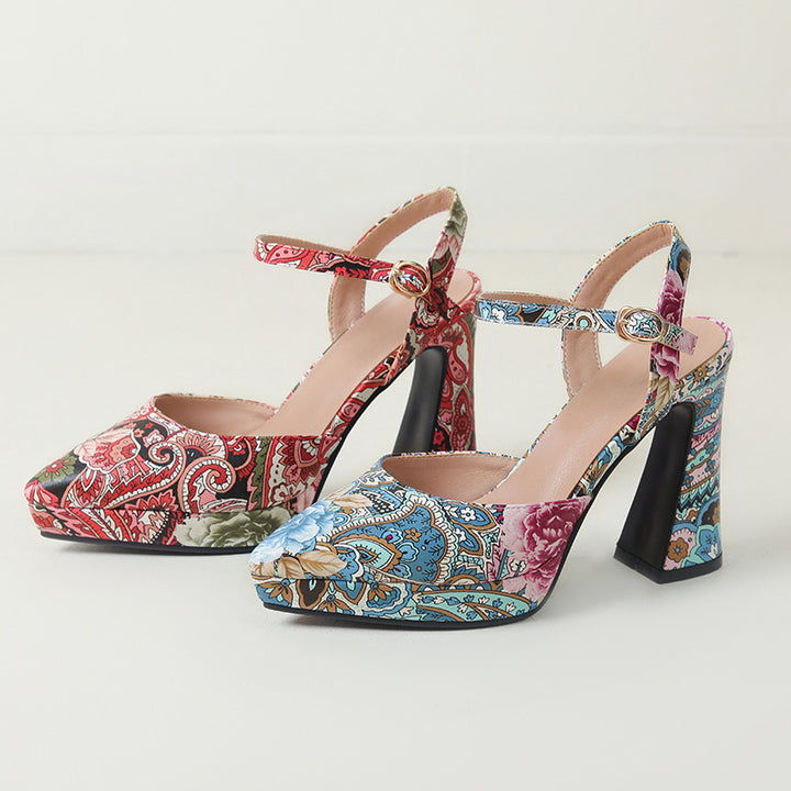Femme High-Style Slingback Hælmule med dekorativt Floralprint Stilla