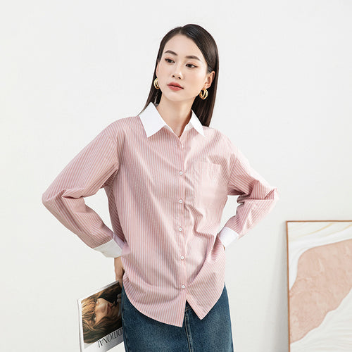 Dame Klassisk Bluse med moderne stribet mønster og krave Stilla