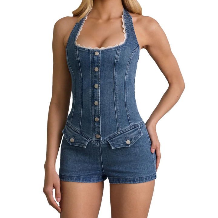 Dame Jeans Overall med Højkrave og Knapliste Stilla